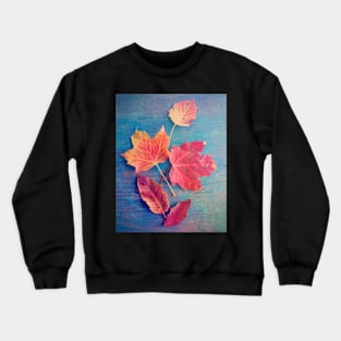 Autumn Leaves on Blue Vintage Table 2 Crewneck Sweatshirt